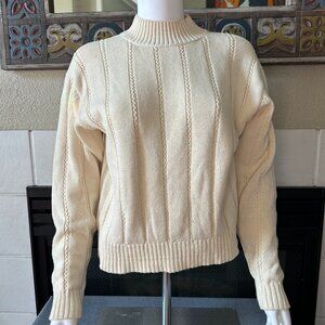 liz wear Knit mock neck Pullover Sweater Cream 100% cotton Size Med vtg